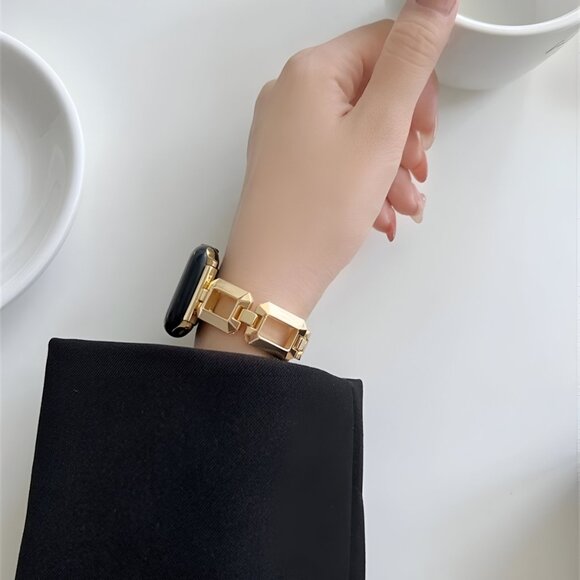 Apple Watch Band Adjustable Square Stylish Strap Gold Stainless Chain - Picture 3 of 6